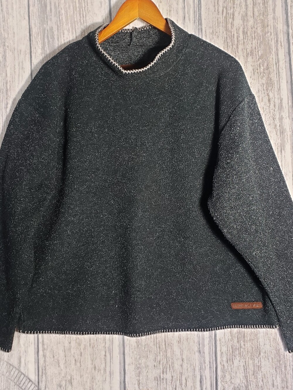 Dakini Fleece Roll Neck Sweater Mens Small Womens L Oversized Pullover Gray Vtg